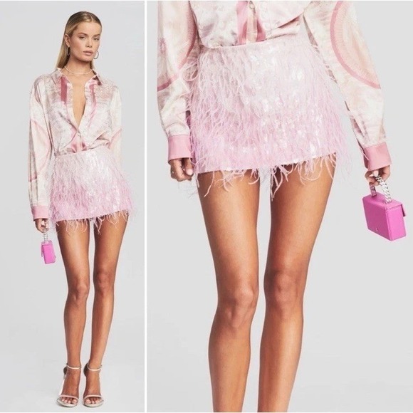 Retrofete Athena Feather Sequin Pink Mini Skirt XL New NWT Festival Party Y2K - Picture 1 of 13